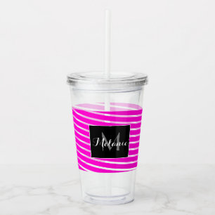 Verre En Acrylique Ruban de rayures en spirale néon Monogramme Nom pe