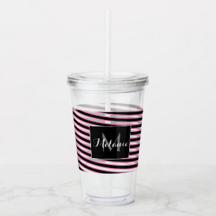 Verre En Acrylique Ruban en spirale noir rose Monogramme personnalisé