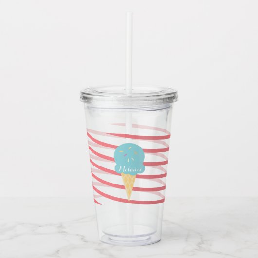 Verre En Acrylique Ruban Monogramme Rayures Glace (Devant)