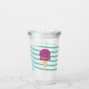 Verre En Acrylique Ruban Monogramme Rayures Glace Violette