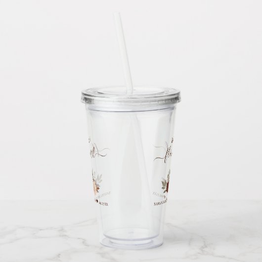 Verre En Acrylique Rust Orange Roses Élégant Fleur Mariage (Gauche)