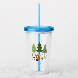 Verre En Acrylique Scandinavian Style Fox Flowers Trees Illustration