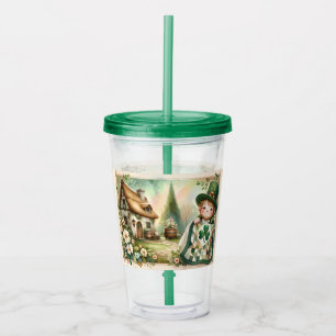 Verre En Acrylique Scène de courtepointe patchwork Cottage Leprechaun