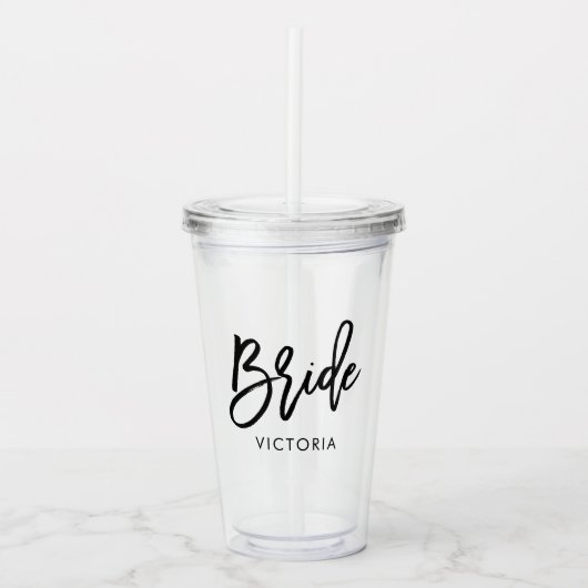 Verre En Acrylique Script élégant "Mariée" Custom Bridal Party (Devant)