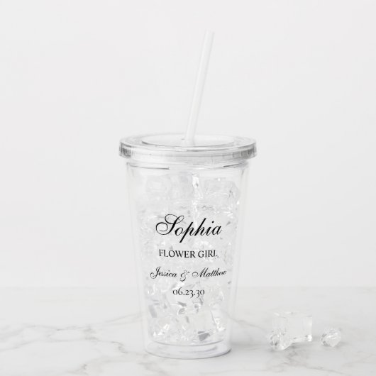 Verre En Acrylique Script Fille de Fleurs Personnalisé (Dos glace)
