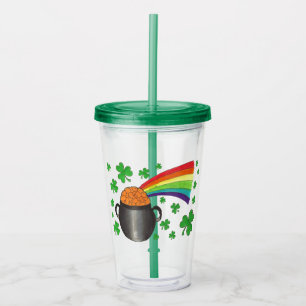 Verre En Acrylique Shamrock vert Pot of Gold Rainbow St. Paddy's Day