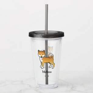 Verre En Acrylique Shiba Inu Rouge Chien de Dessin Animé Mignon & Nom