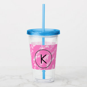 Verre En Acrylique simple minimal blanc monogramme paillettes rose ea