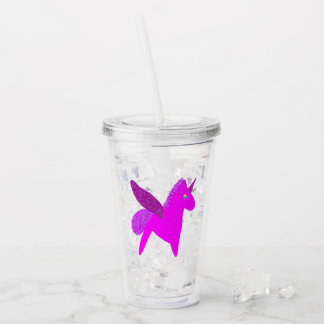 Verre En Acrylique Sparkly magenta unicorn glitter pegasus