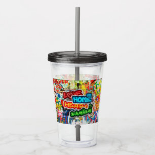 Verre En Acrylique Streetart Graffiti Amour Maison Cœur Coloré Funky