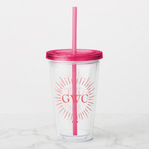 Verre En Acrylique Style vintage rose Sunburst Personnalisé Monogramm