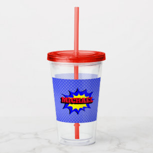 Verre En Acrylique Superhero Kids Comic Book Nom personnalisé