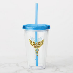 Verre En Acrylique Symbole caducee polygonale or