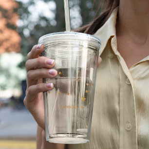 Verre En Acrylique SYMBOLE Zodiaque Moderne Gemini Or Air de l'élém