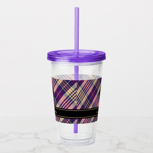 Verre En Acrylique Tartan mauve, or et bleu (Droite)