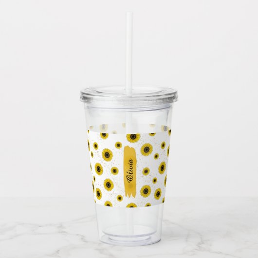 Verre En Acrylique Tasse en acrylique à motif tournesol blanc personn (Devant)