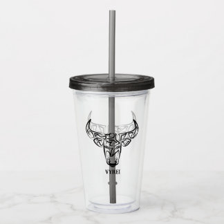 Verre En Acrylique Taureau tribal noir et blanc / Ox