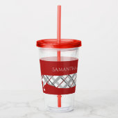 Verre En Acrylique Teckel de plaid sur le rouge (Devant)