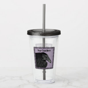 Verre En Acrylique Tête de Corbeau noir sur Bordure noire ornée viole