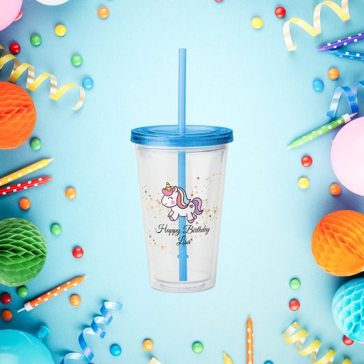 Verre En Acrylique thème anniversaire de la licorne
