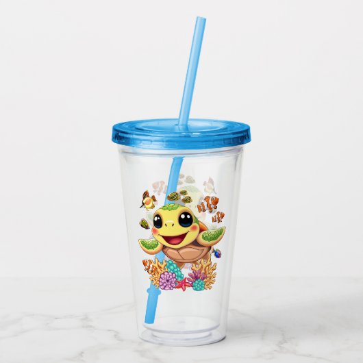 Verre En Acrylique Tortue de mer Bébé heureux et mignonne personnage (Dos)