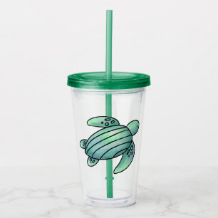Verre En Acrylique tortue de mer peinte à l'aquarelle dessin animé bl
