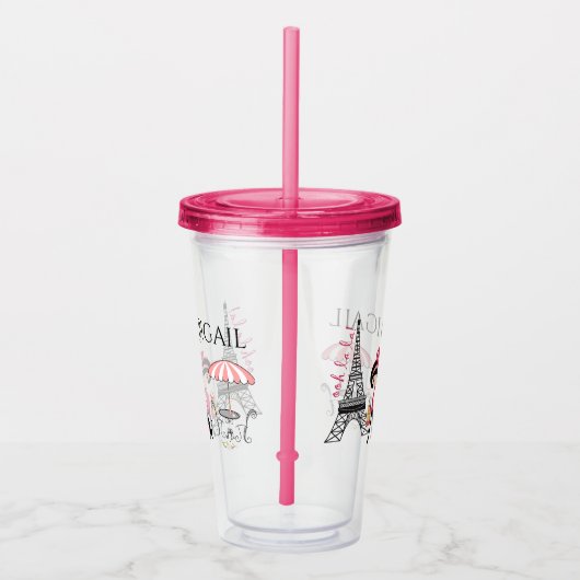 Verre En Acrylique Tour Eiffel Paris Fille et Chat personnalisée (Droite)