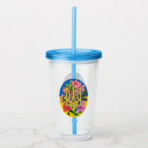 Verre En Acrylique Trident ukrainien et drapeau de l'Ukraine avec des