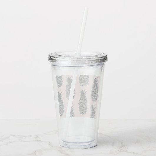 Verre En Acrylique Tropical Grey & Pink Ananas Motif sans couture (Dos)