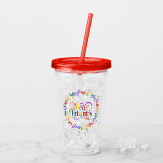Verre En Acrylique Tumbler Couronne de Noël Arc-en-Ciel Joyeux Noël