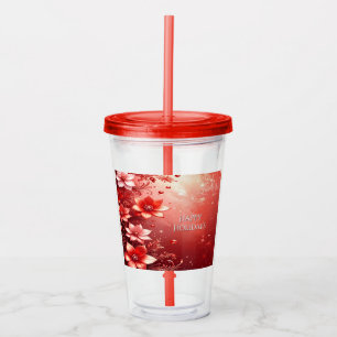 Verre En Acrylique Tumbler festif floral rouge