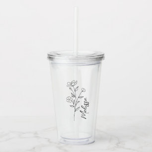 Verre En Acrylique Tumbler Fleur de Naissance Personnalisé, Cadeaux p