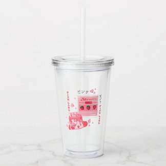 Verre En Acrylique Tumbler mignon fête fraise rose drinkware