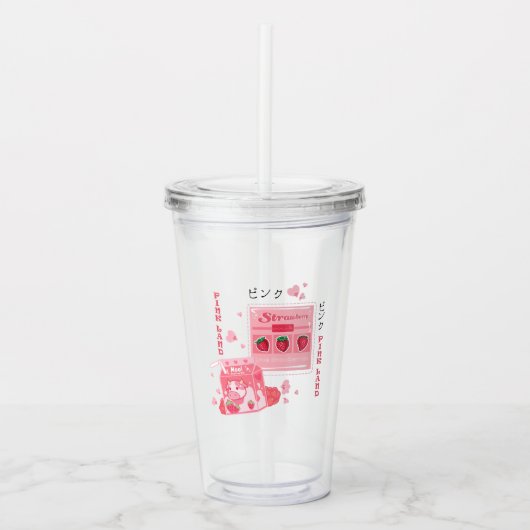 Verre En Acrylique Tumbler mignon fête fraise rose drinkware (Devant)