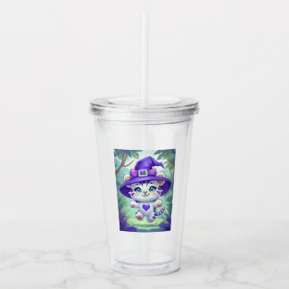 Verre En Acrylique Tumbler sorcière au tigre blanc adorable