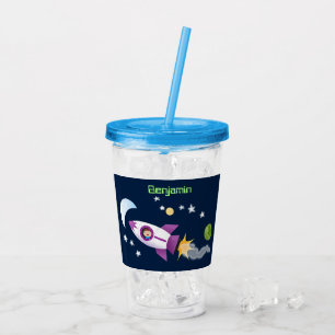 Verre En Acrylique Un adorable vaisseau-fusée dans l'espace dessin an