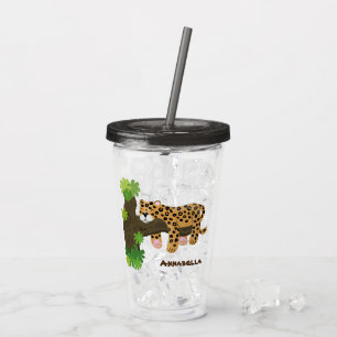 Verre En Acrylique Un mignon léopard dormant dans un arbre dessin ani