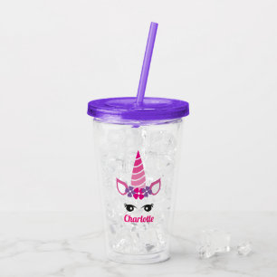 Verre En Acrylique Unicorn mignonne rose violet fille Ajouter un nom
