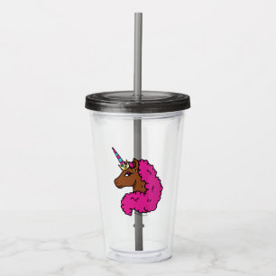 Verre En Acrylique Unicorne Afro Rose Chaud