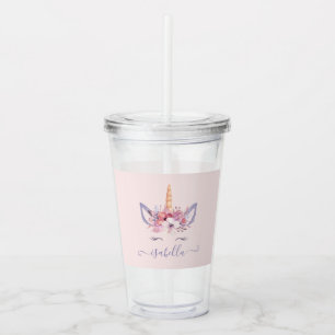 Verre En Acrylique Unicorne floral aquarelle rose girly moderne migno