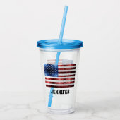 Verre En Acrylique USA flag rouge blanc bleu étincelles bling Nom per (Dos)