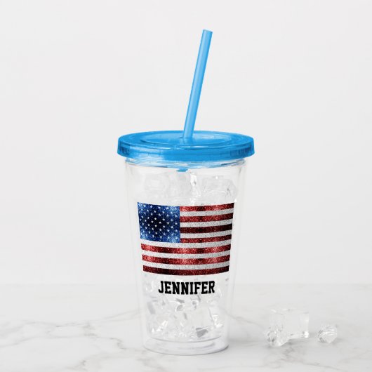 Verre En Acrylique USA flag rouge blanc bleu étincelles bling Nom per (Dos glace)
