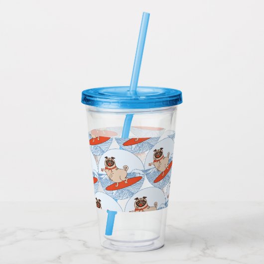 Verre En Acrylique Vague à cheval heureux chien de carlin sur la plan (Dos)