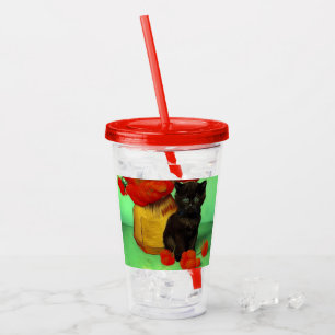 Verre En Acrylique Van Gogh Black Kitten Fleurs rouges