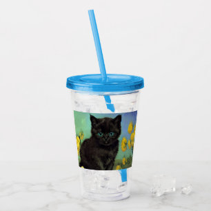 Verre En Acrylique Van Gogh Chat noir Fleurs jaunes