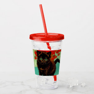 Verre En Acrylique Van Gogh Chat noir Fleurs rouges