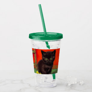 Verre En Acrylique Van Gogh Style Chat noir