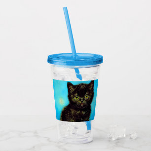 Verre En Acrylique Van Gogh Style Pouting Kitten