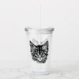 Verre En Acrylique Visage de Kitten noir et blanc