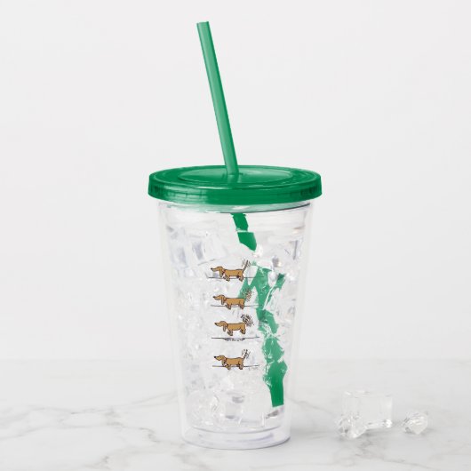 Verre En Acrylique Volant Dachshund brun acrylique vert tumbler (Devant glace)
